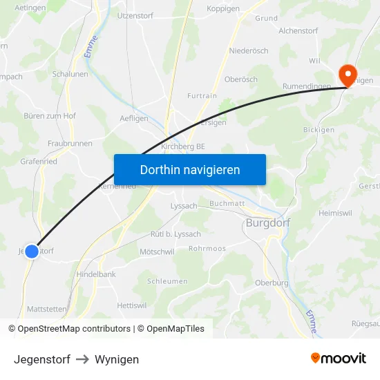 Jegenstorf to Wynigen map