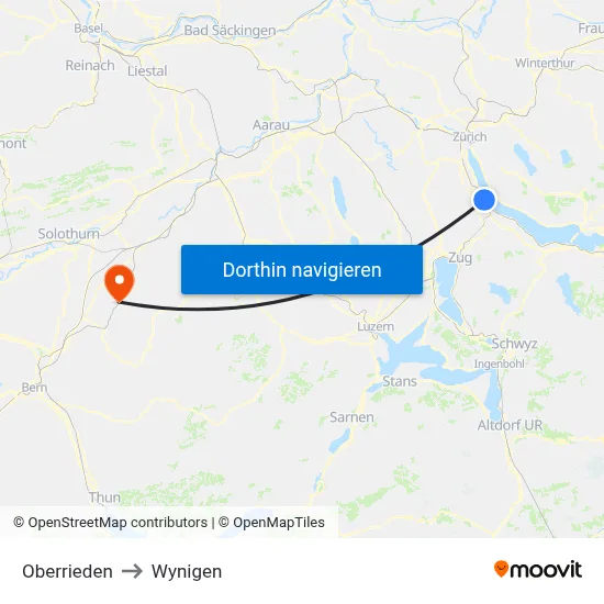 Oberrieden to Wynigen map