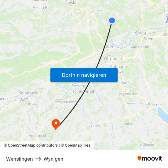 Wenslingen to Wynigen map