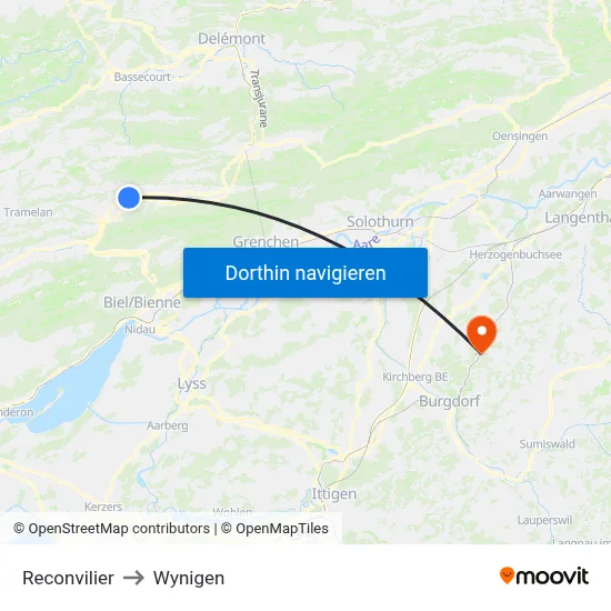 Reconvilier to Wynigen map