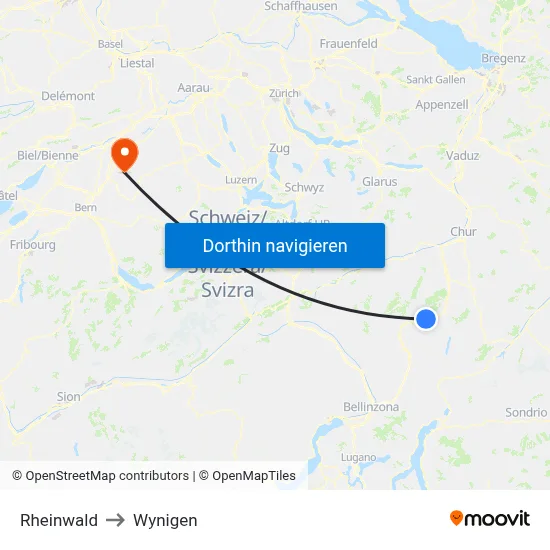 Rheinwald to Wynigen map