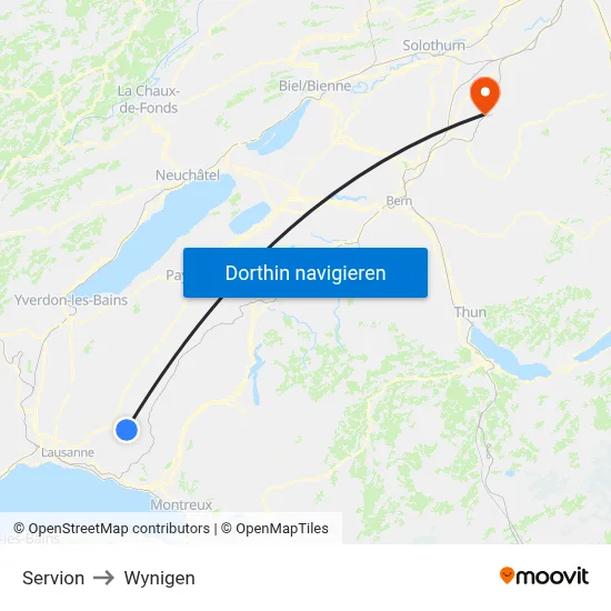 Servion to Wynigen map
