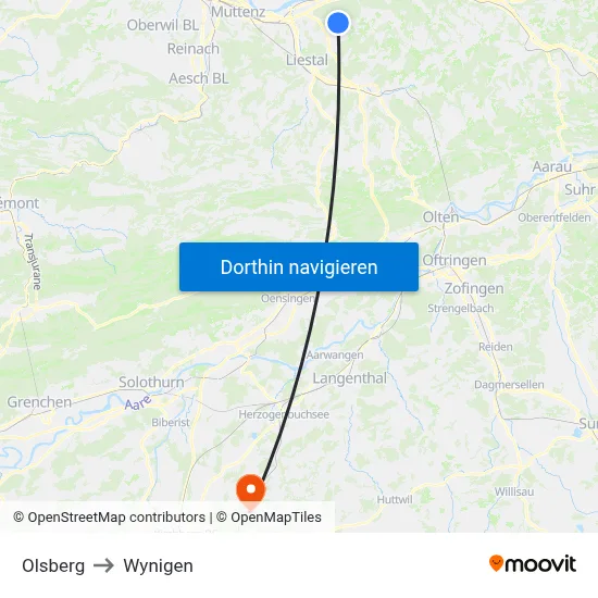 Olsberg to Wynigen map