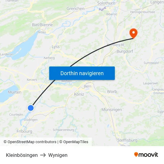 Kleinbösingen to Wynigen map