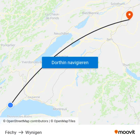 Féchy to Wynigen map