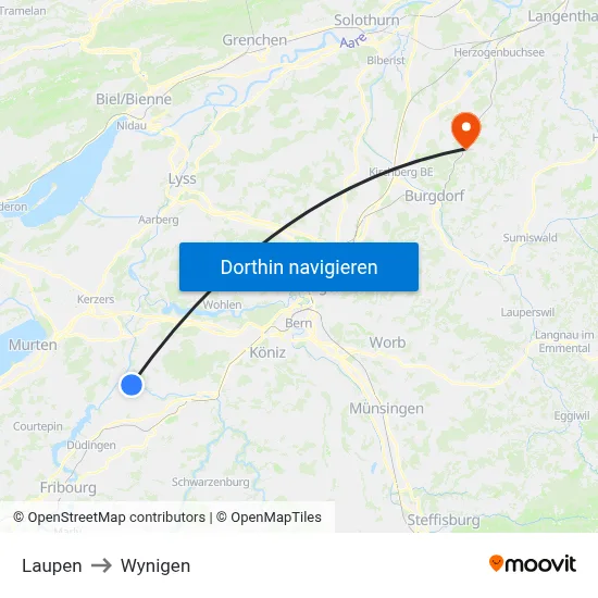 Laupen to Wynigen map