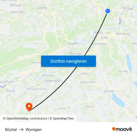 Böztal to Wynigen map