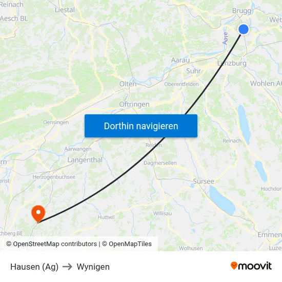 Hausen (Ag) to Wynigen map