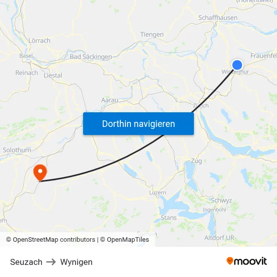 Seuzach to Wynigen map