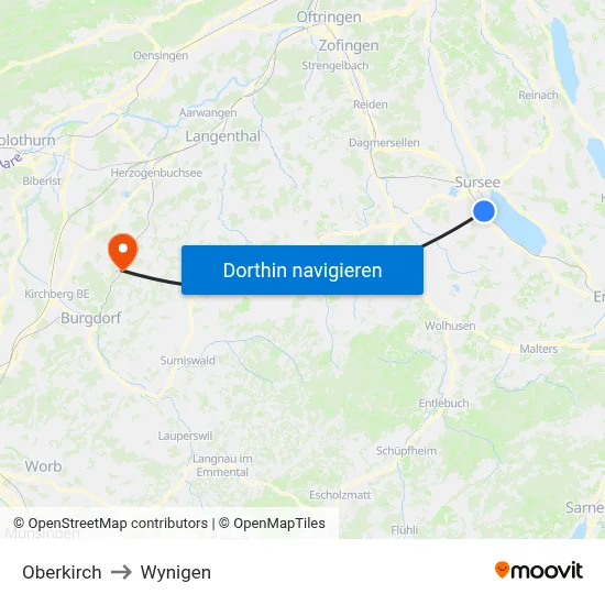 Oberkirch to Wynigen map