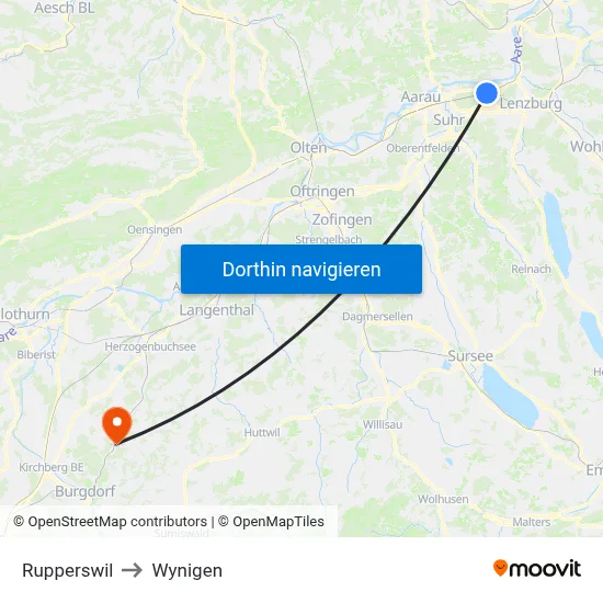 Rupperswil to Wynigen map