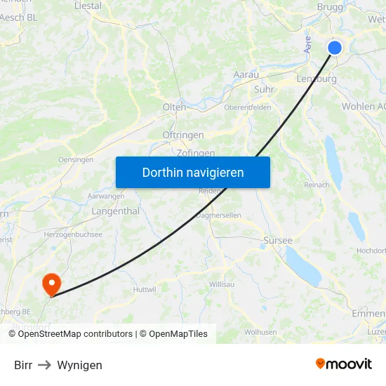 Birr to Wynigen map