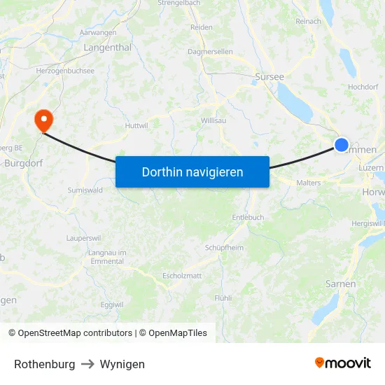 Rothenburg to Wynigen map