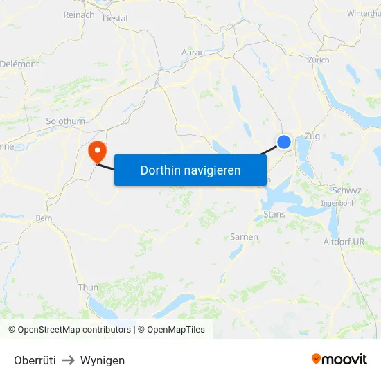 Oberrüti to Wynigen map