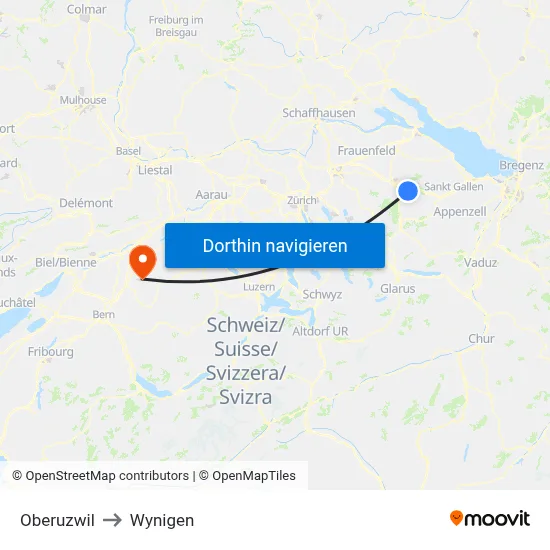 Oberuzwil to Wynigen map