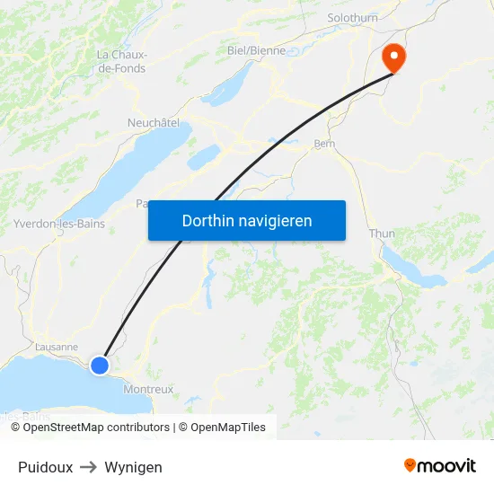 Puidoux to Wynigen map