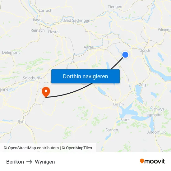 Berikon to Wynigen map
