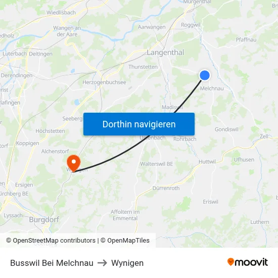Busswil Bei Melchnau to Wynigen map