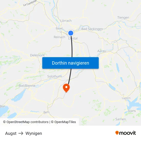 Augst to Wynigen map