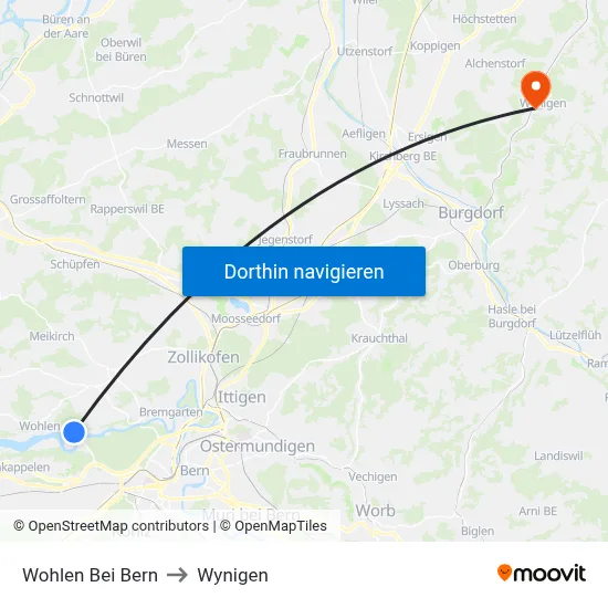 Wohlen Bei Bern to Wynigen map