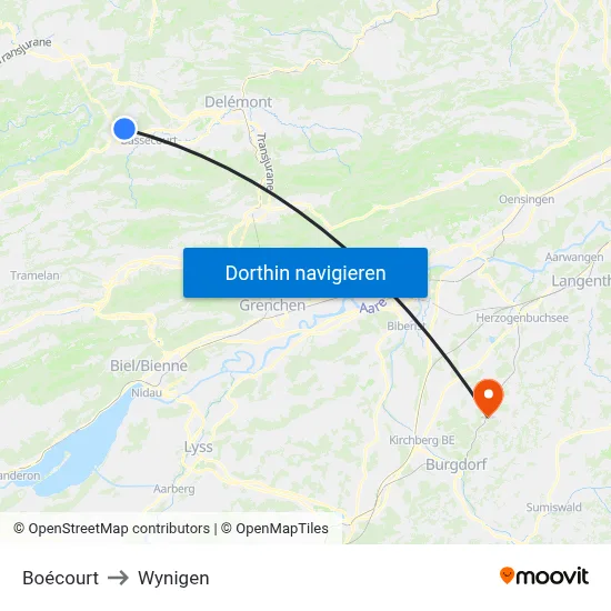 Boécourt to Wynigen map