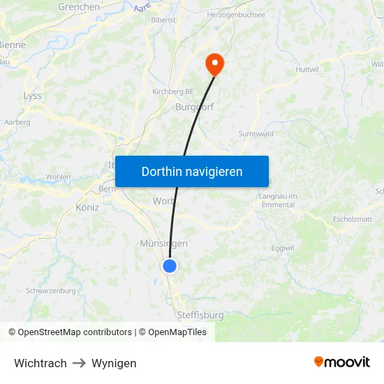 Wichtrach to Wynigen map