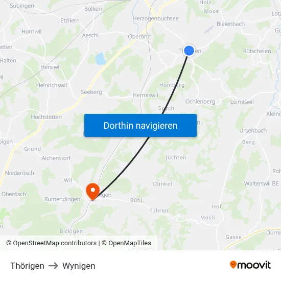 Thörigen to Wynigen map
