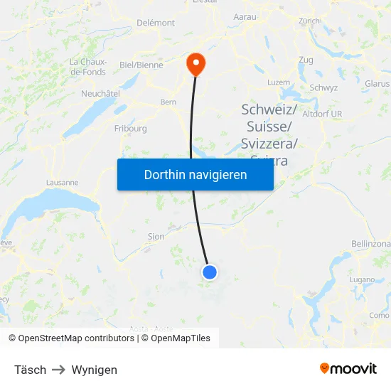 Täsch to Wynigen map