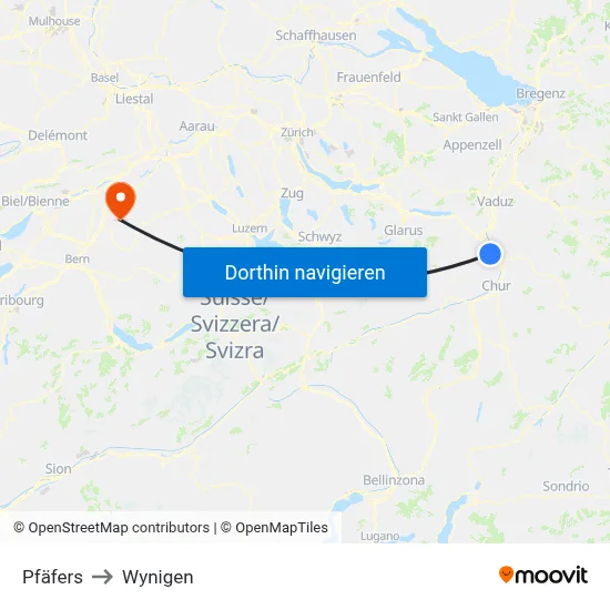 Pfäfers to Wynigen map