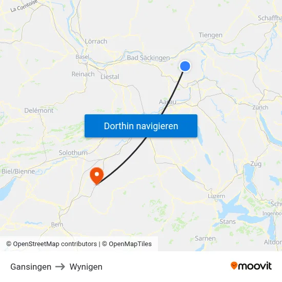 Gansingen to Wynigen map