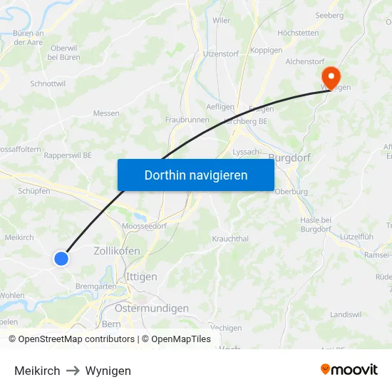 Meikirch to Wynigen map