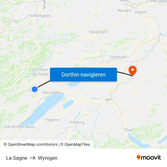 La Sagne to Wynigen map