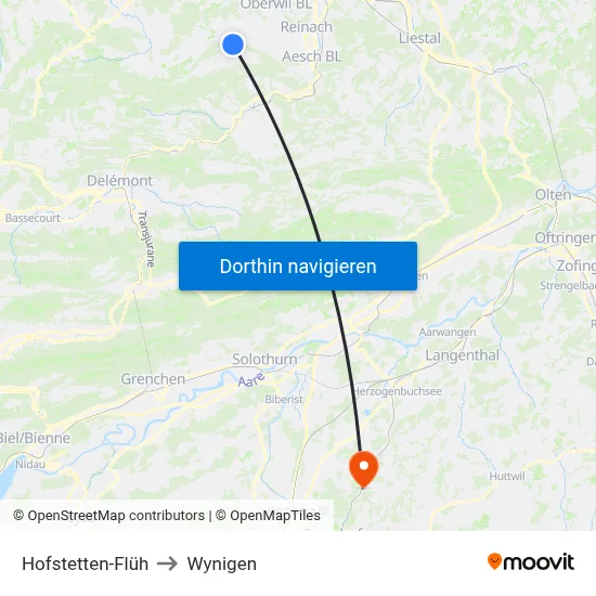 Hofstetten-Flüh to Wynigen map
