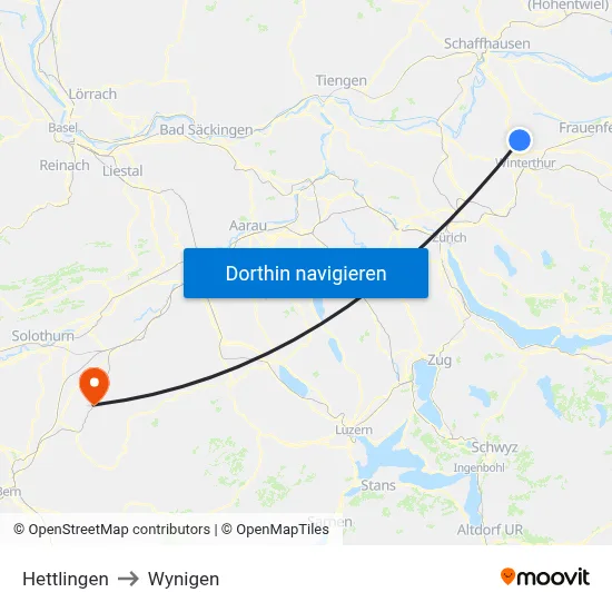 Hettlingen to Wynigen map