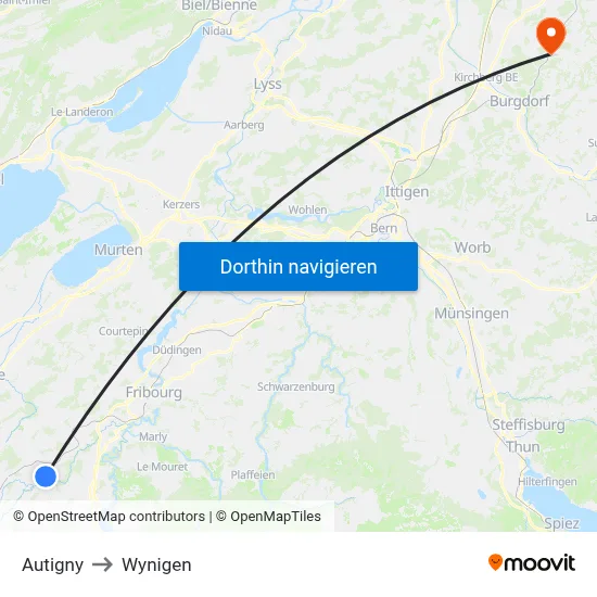 Autigny to Wynigen map