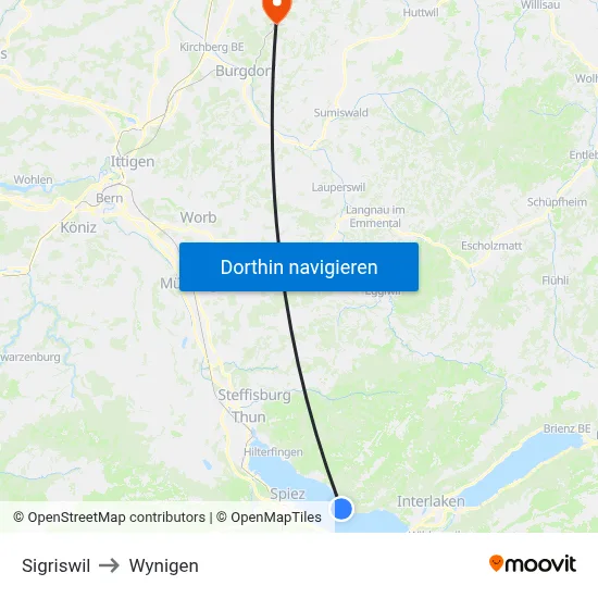 Sigriswil to Wynigen map