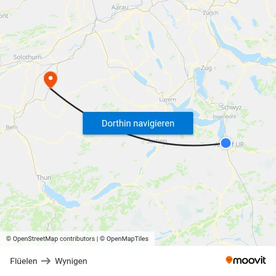 Flüelen to Wynigen map