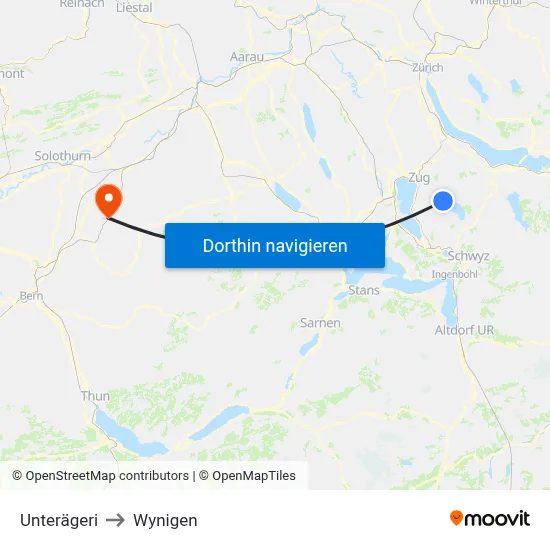 Unterägeri to Wynigen map