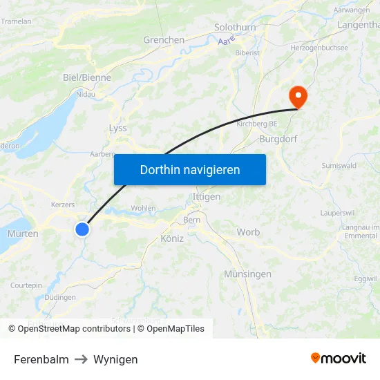 Ferenbalm to Wynigen map