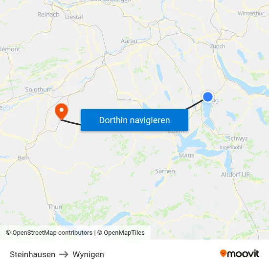Steinhausen to Wynigen map