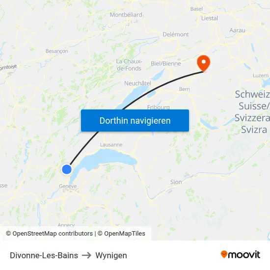 Divonne-Les-Bains to Wynigen map
