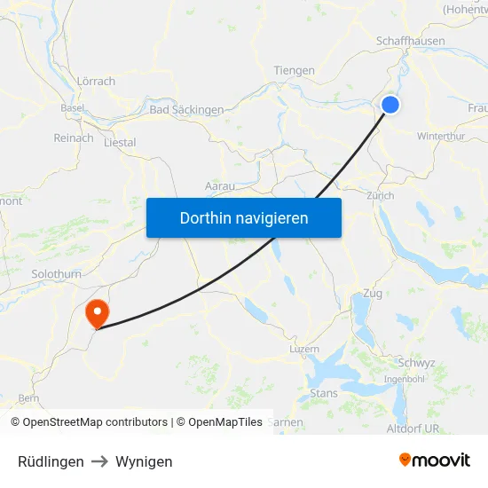 Rüdlingen to Wynigen map