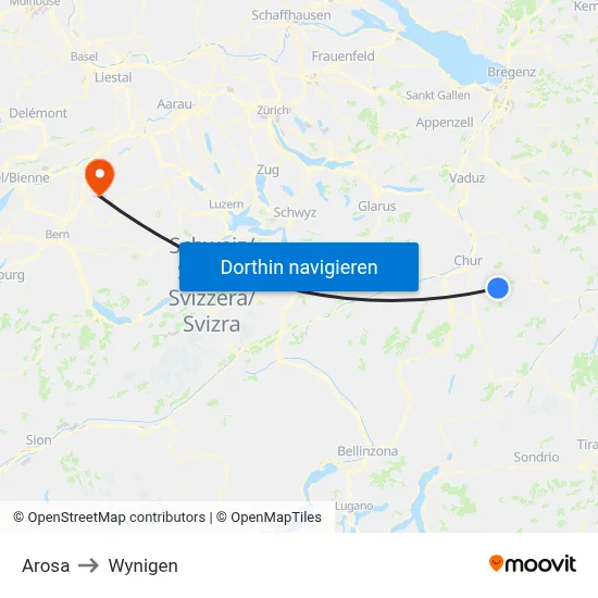 Arosa to Wynigen map