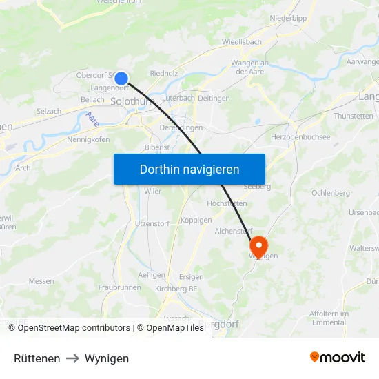 Rüttenen to Wynigen map