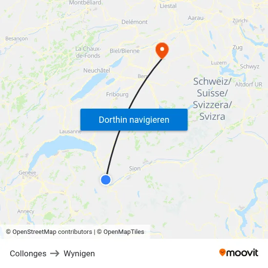 Collonges to Wynigen map