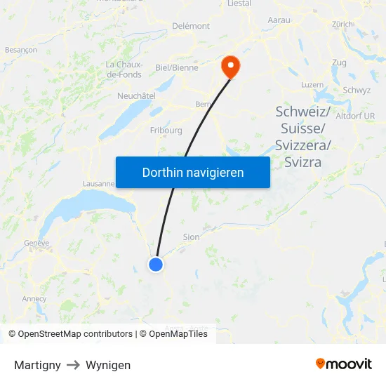 Martigny to Wynigen map