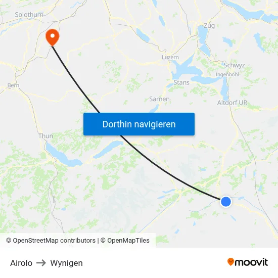 Airolo to Wynigen map