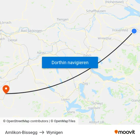 Amlikon-Bissegg to Wynigen map
