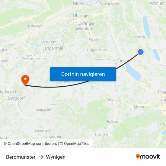Beromünster to Wynigen map