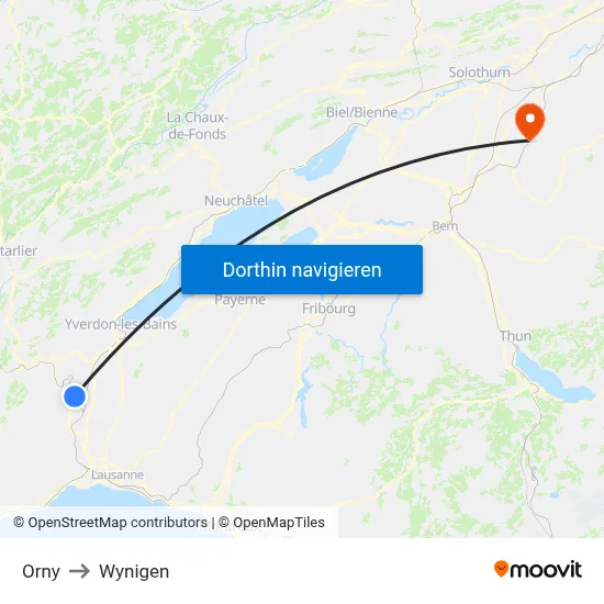 Orny to Wynigen map